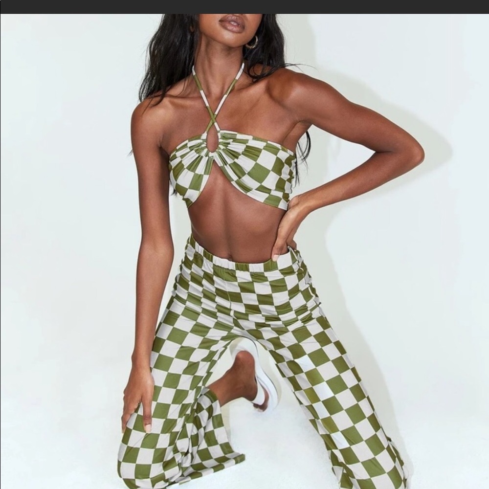 Princess Polly Latiana Set Green Checkerboard Sz 4